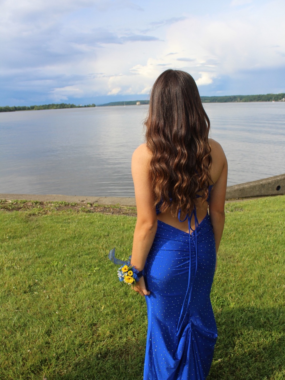Royal Blue Beaded Open-Back Evening Gown
